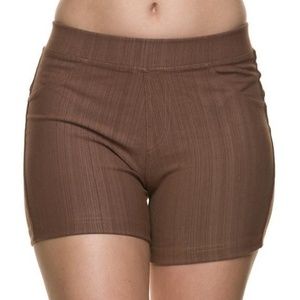 High Waist Faux Denim Jean Ponte Shorts | Mocha